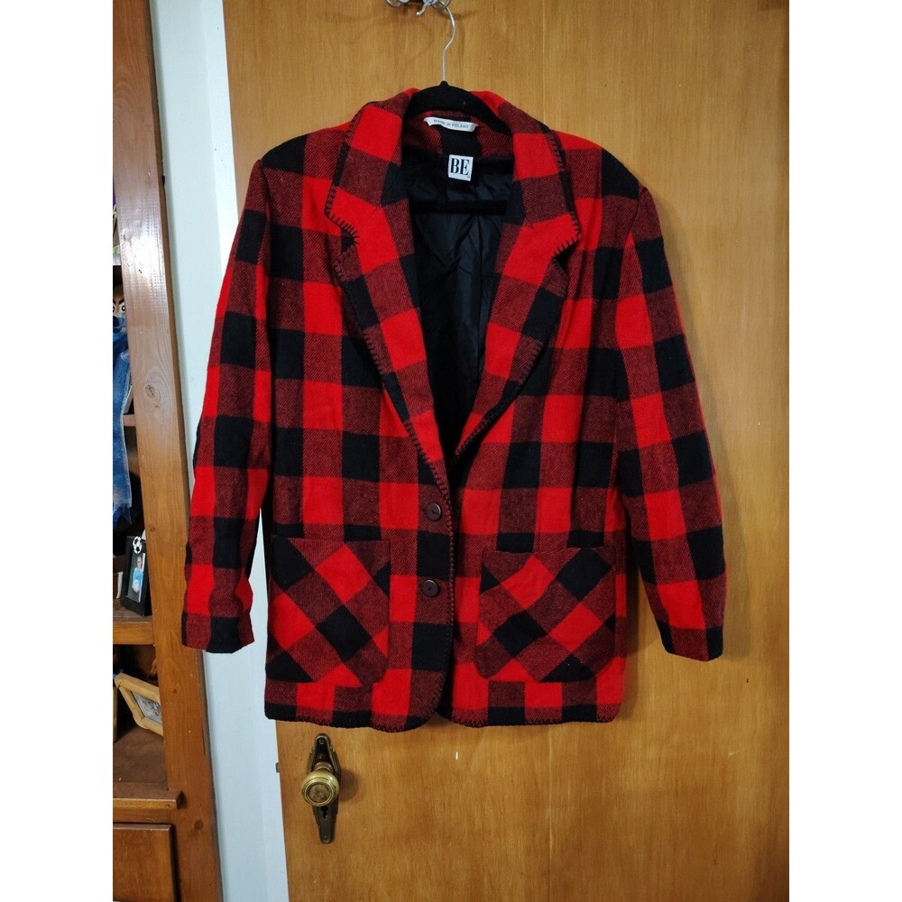 Vintage B.E. Plaid Flannel Button Up Jacket Blazer Men’s Red Black Small